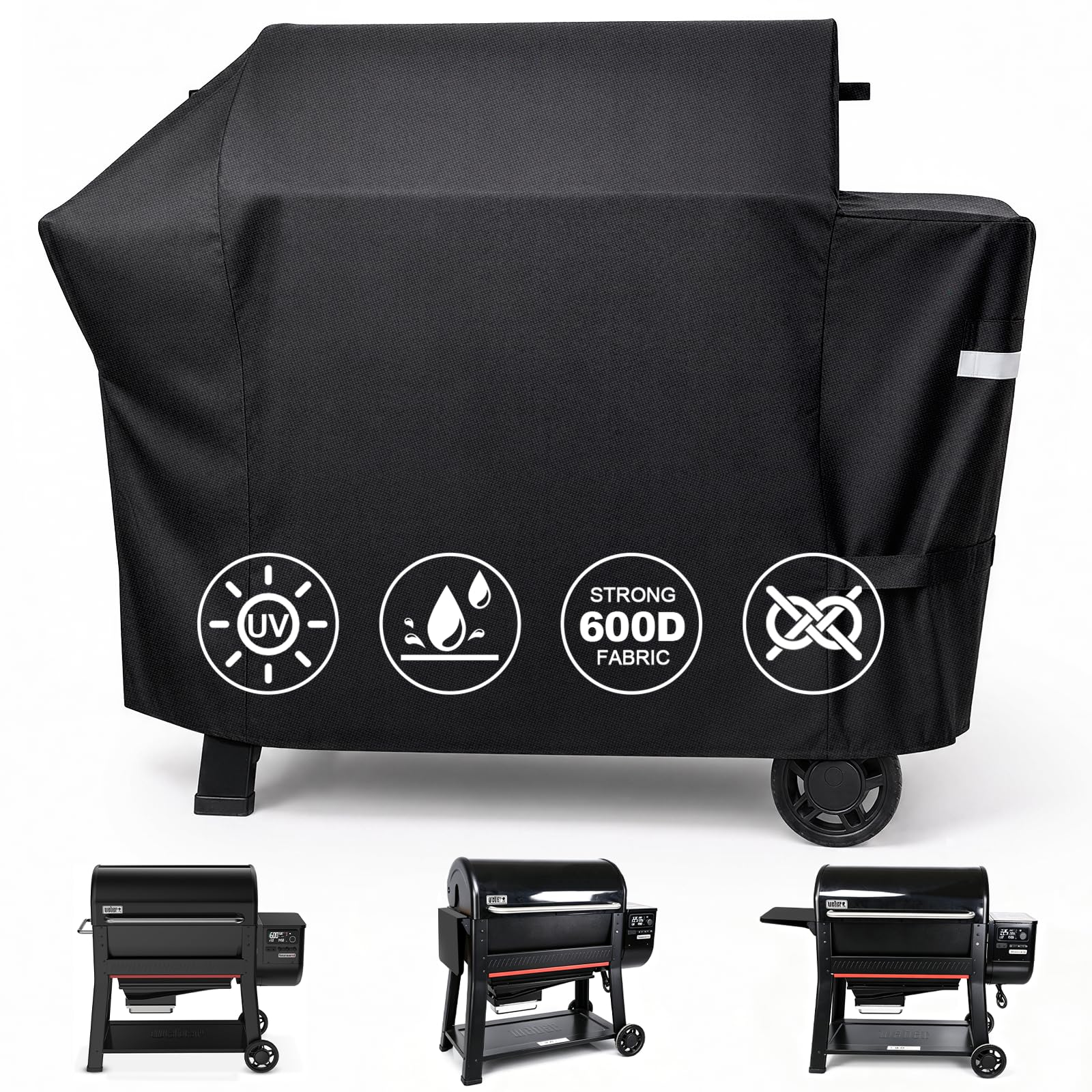 QuliMetal Grill Cover for Weber Searwood XL 600 Pellet - 600D Heavy Duty Tear-Resistant Waterproof Weather Resistant Grill Cover for Weber 3400146,Outdoor BBQ Accessory