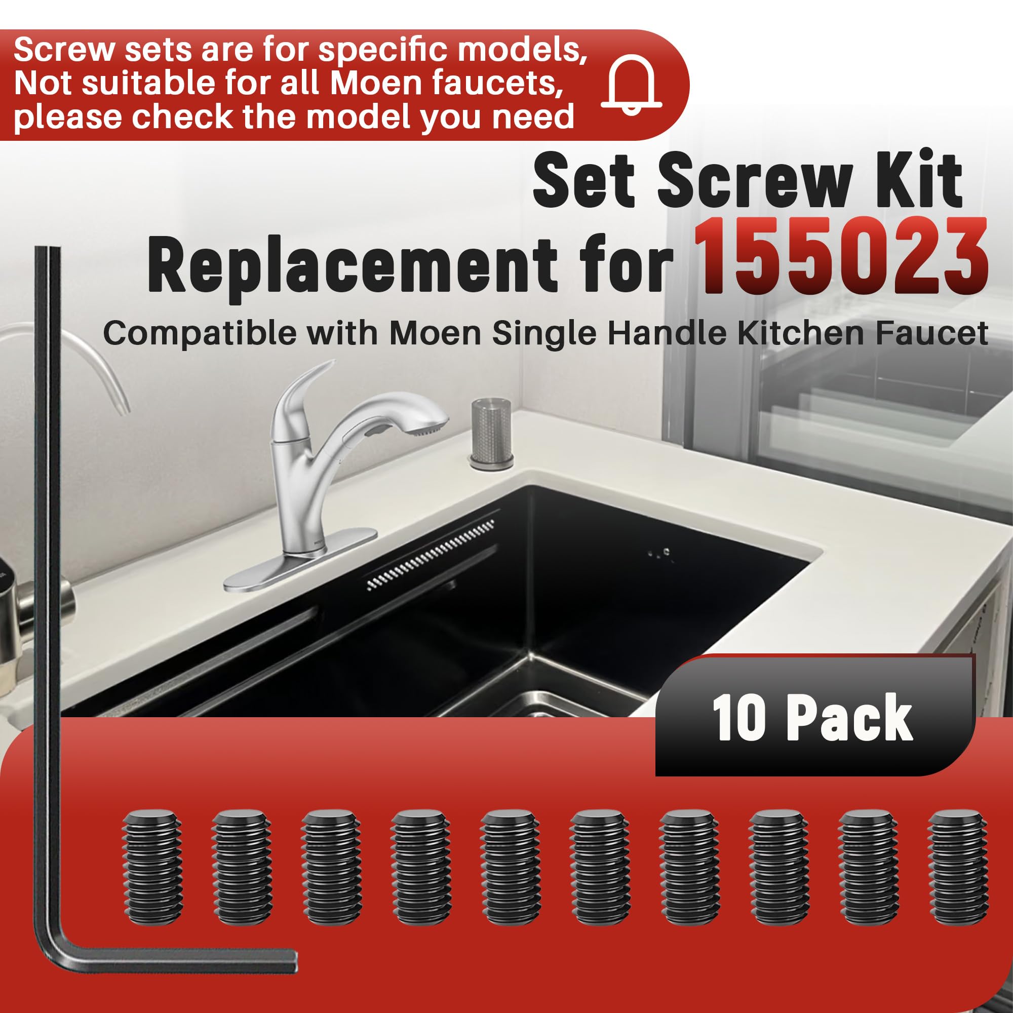 Terixe 10-Pack 155023 Screw Kit Replacement for Moen | Carbon