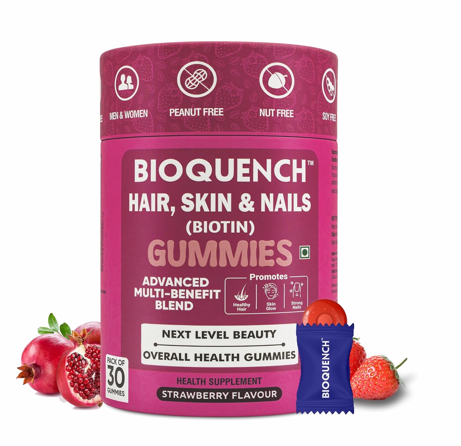 BIOQUENCH Biotin Gummies For Healthy Hair, Bright Skin & Nails Growth | Enriched with Vitamin A, C & E, B6, B12, Folic Acid, Zinc | For Men & Women | 30 Gummies Pack BIOQUENCH Biotin Gummies For Healthy Hair, Bright Skin & Nails Growth | Enriched with Vitamin A, C & E, B6, B12, Folic Acid, Zinc | For Men & Women | 30 Gummies Pack