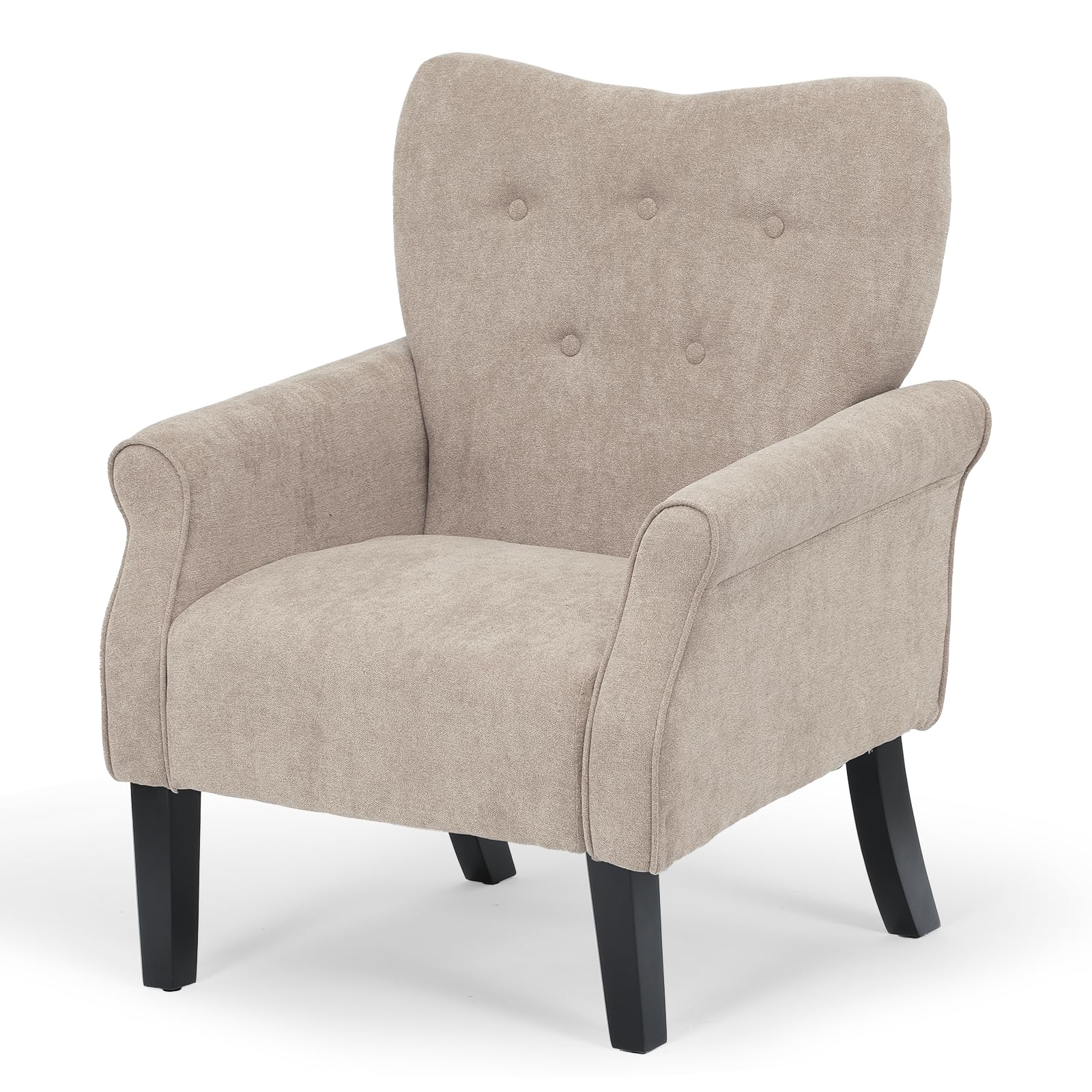 Photo 1 of Athena Collection Mid Century Accent Chair, Upholstered Modern Comfy Armchair Single Sofa, Elegant Vanity Chair Reading Chair with High Back and Solid Wood Legs for Bedroom Living Room Office, Beige