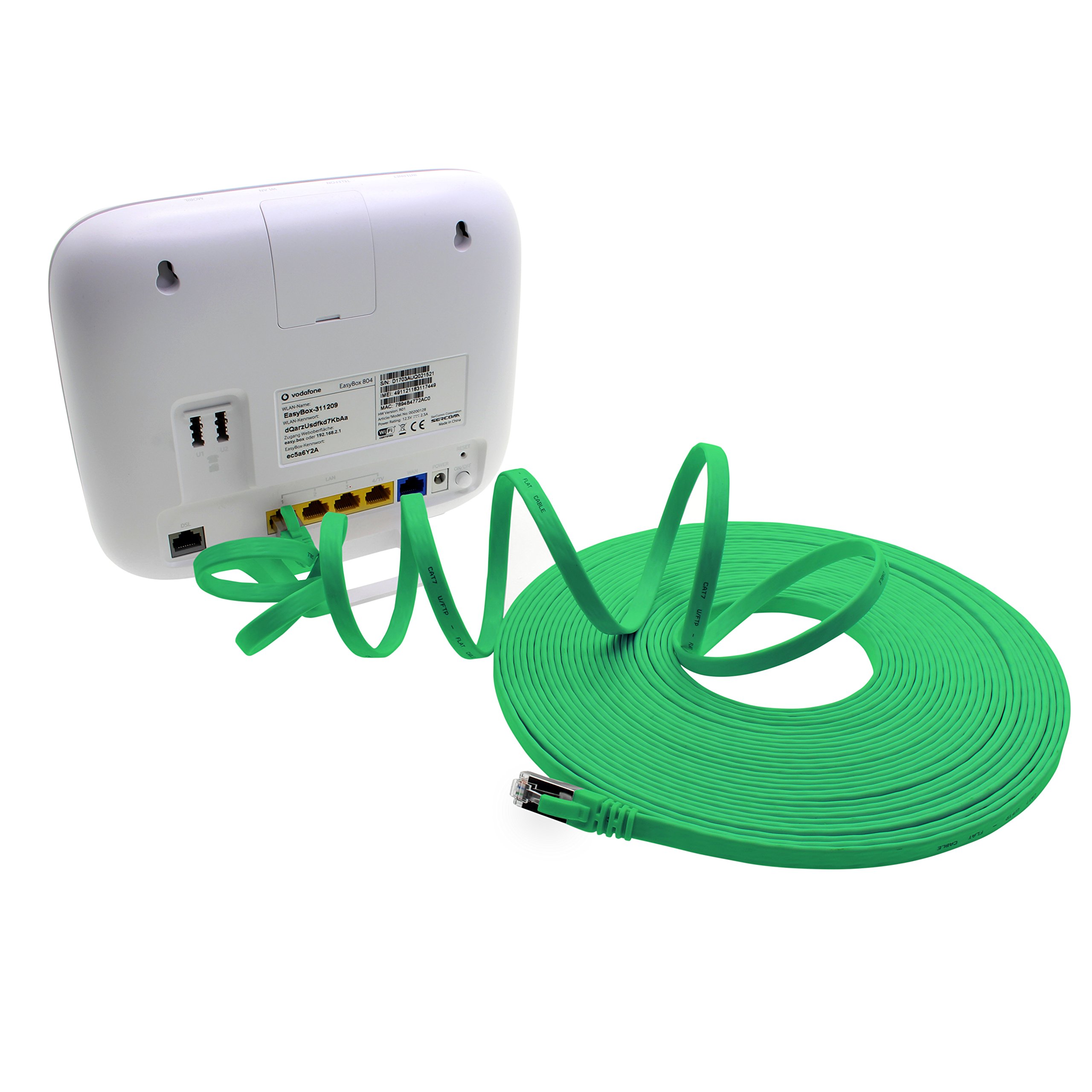 1aTTack.de 5m - vert - 1 pièce Câble ruban LAN Ethernet Gigabit CAT.7 (RJ45) câble réseau câble brut (10Gbit/s) câble d'installation plat mince compatible avec Cat.5 - Cat.5e - Cat.6 - 5