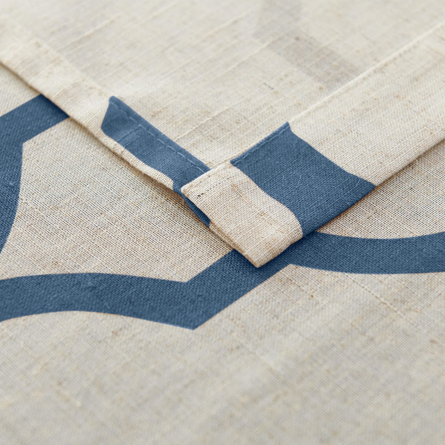 TOPICK - Tende con motivo geometrico, effetto lino, tende da cucina, oscuranti, stile marocchino, 65 cm x 60 cm (larghezza x altezza), blu su beige