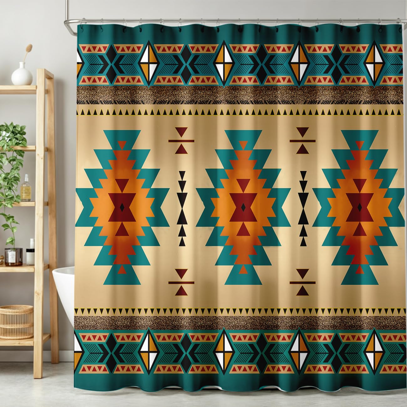 Yearn Jear Aztec Shower Curtain, Southwestern Ethnic Tribal Navajo Boho Native American Pattern Shower Curtains Set for Bathroom Fabric Decorative Bath Curtain Washable Curtain Hooks, 72x72”