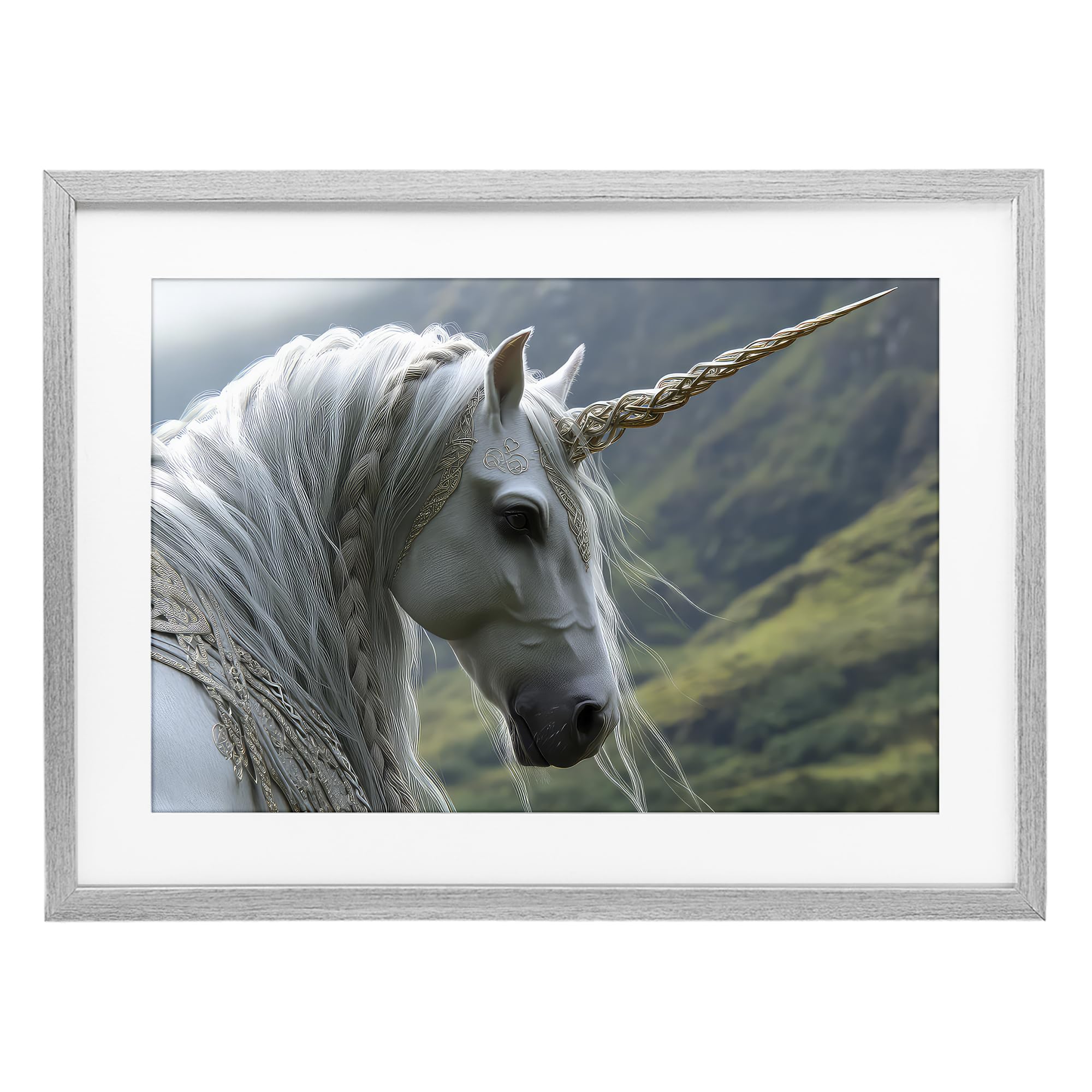 'Celtic Unicorn Braided Mane'| Framed Print Under Glass