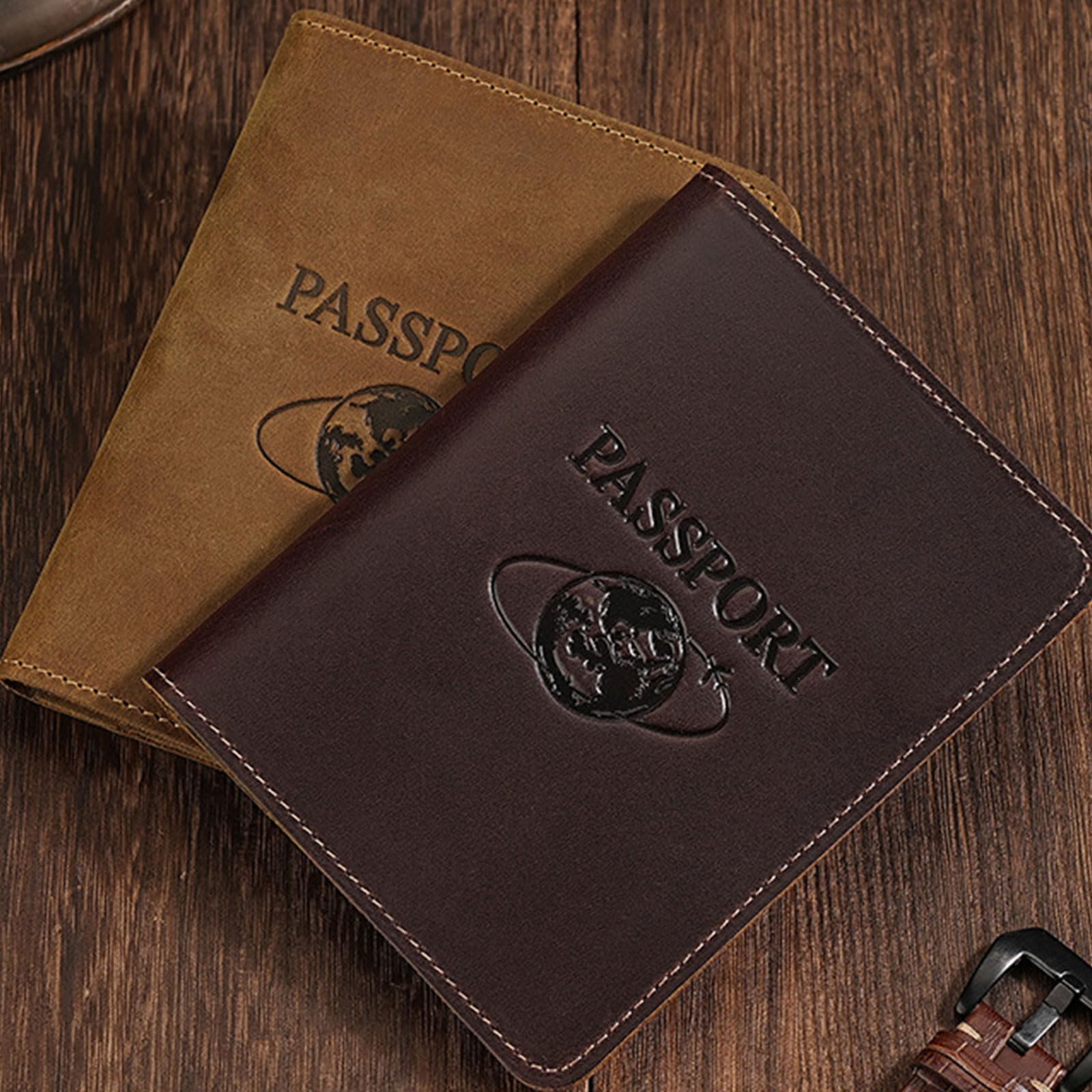 Funda de piel ligera para pasaporte con bloqueo para un fácil acceso a los pasaportes importantes, marrón, Einheitsgröße, Mass Beauty