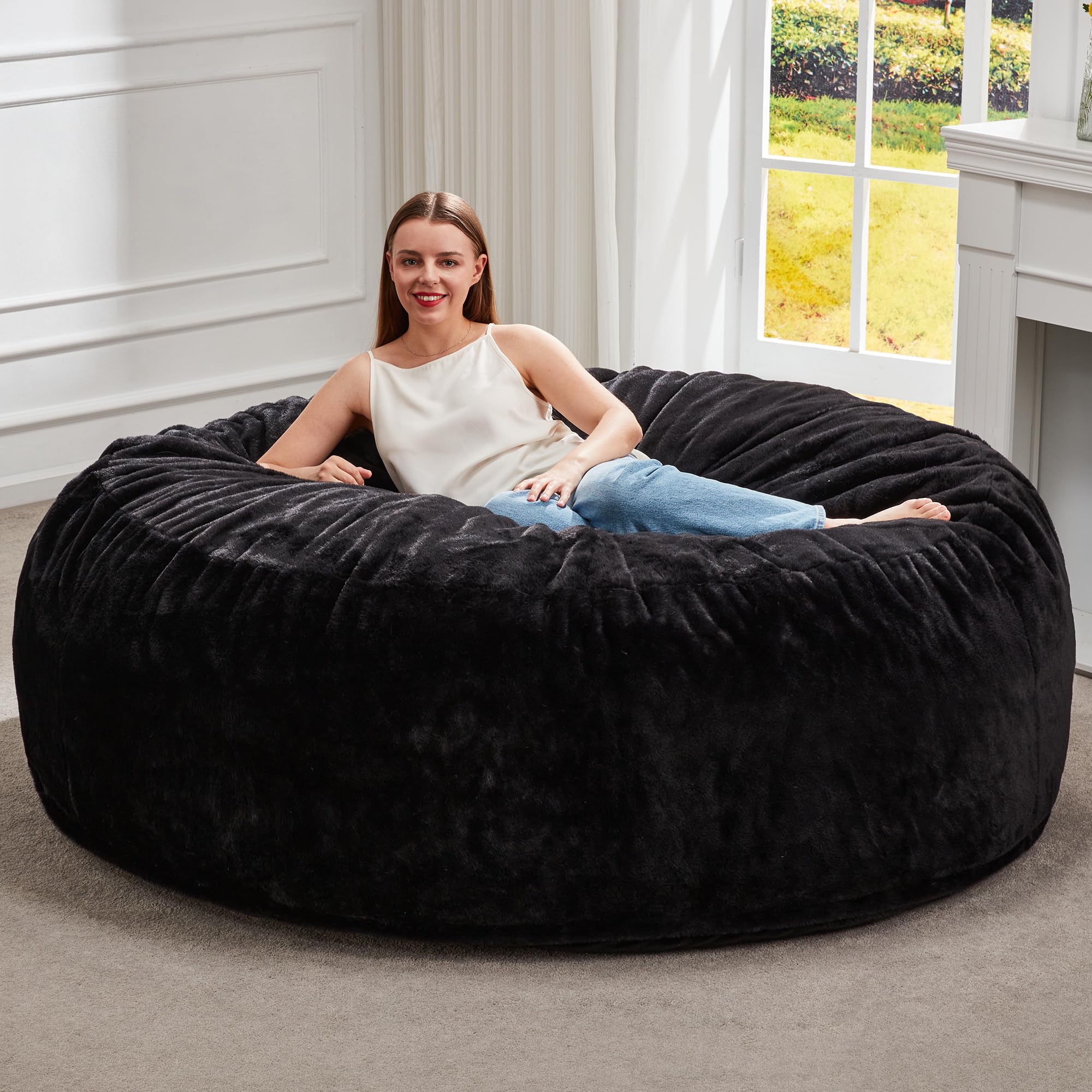 Hobestluk Bean Bag Chair for Adult Giant Beanbag with Filler Black 5FT