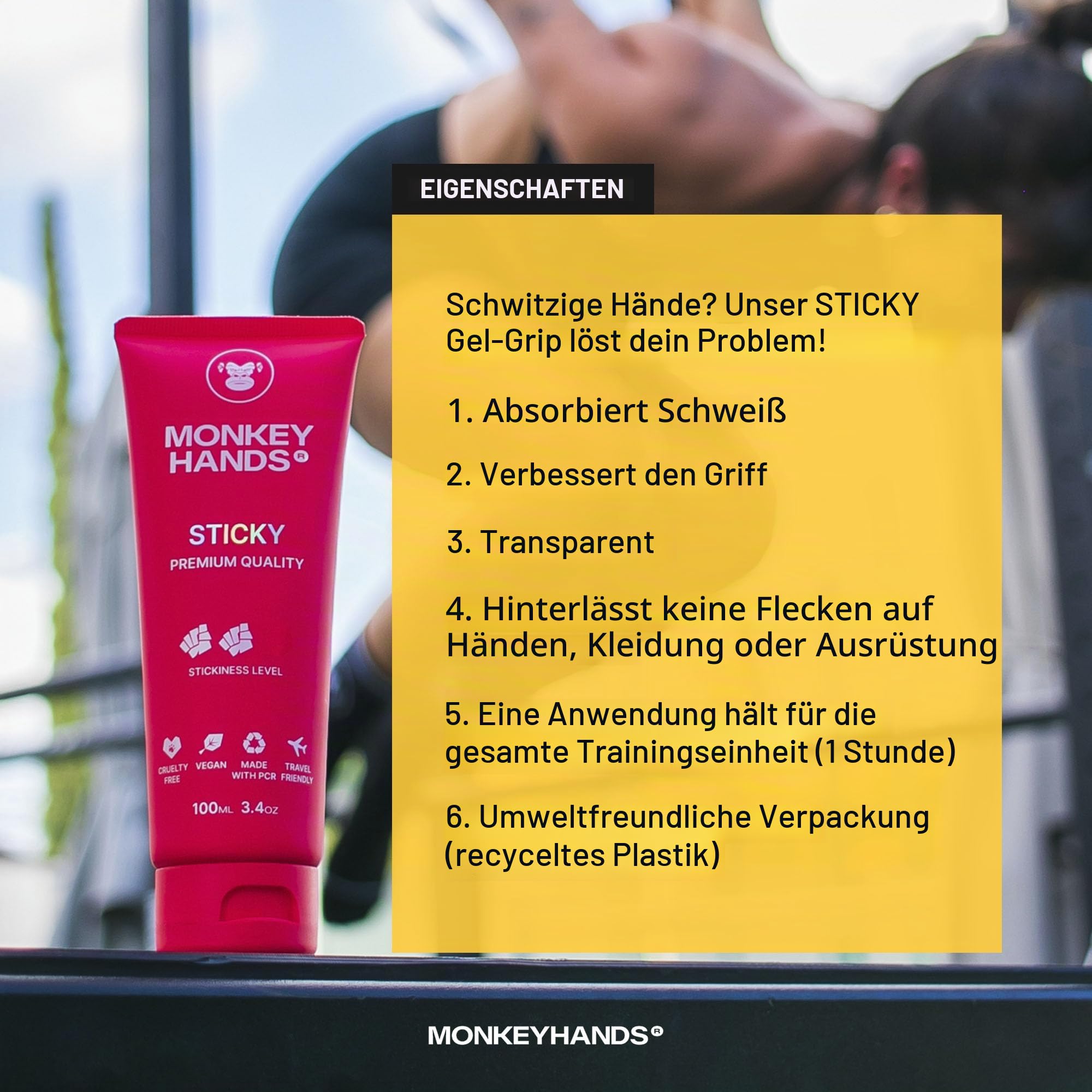 Monkey Hands Sticky Grip | Revolutionäres Gel für starken Halt bei Pole Dance | Trockene Hände Pole Grip | Veganes, innovatives flüssiges Magnesium | Keine Parabene/Resin | Rot, 100ml