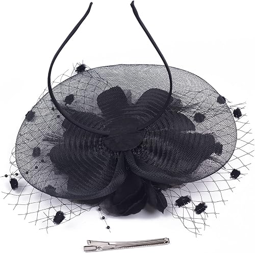 Miniatura 4 de Sombreros para mujer, estilo de los años 50, tocados con velo y flor, para cóctel, boda, fiesta de té, iglesia, sombrero de derbi