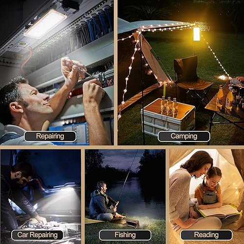 Miniatura 5 de Luz de trabajo solar recargable con banco de energía e indicador de batería, luz de inundación portátil de 178 LED con base magnética, 4 modos IP44