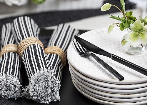 Miniatura 5 de Mud Pie Juego de servilletas de algodón a rayas, negro, 18" x 18"