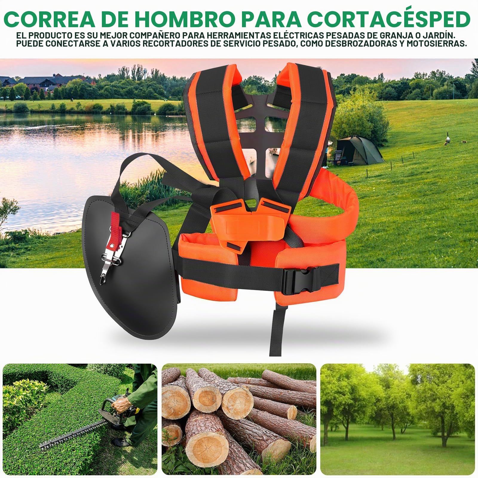 Arnés Doble para Desbrozadora, Correa Ajustable Universal con Acolchado Cómodo para Cortabordes Recortabordes, Tirantes Acolchados de Nylon para Trabajos de Jardinería (Naranja)
