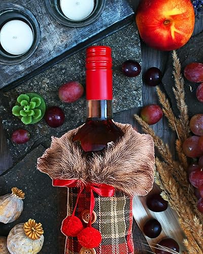 Miniatura 5 de OHLOMJES Juego de fundas de botella de vino de Navidad, 2 bolsas de regalo de vino de Navidad, cuello de suéter de botella de vino de arpillera y