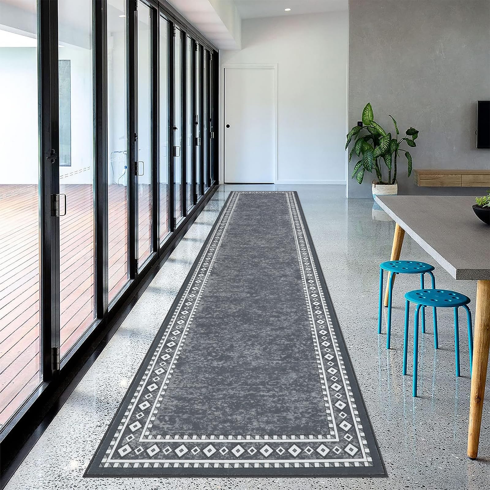 Enyhom Lang Teppich Läufer 66 x 300 cm Waschbar rutschfest Läufer Flur Teppich Küchenläufer dauerhaft Eingangstürmatte Teppich für Haustür, Flur, Eingang, Küche, Schlafzimmer (Grau)