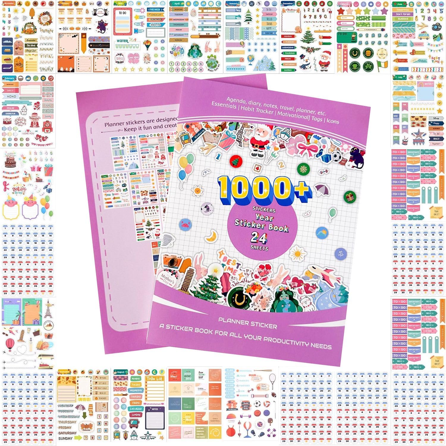 Home Smart Planner Book Stickers Kit for Kids Self-Adhesive Sticker of 24 Sheets Decorative Calendar and Add Ons Stickers