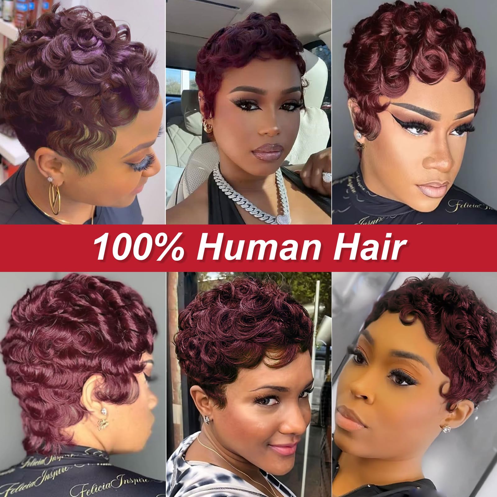 Amazon.com : Dark Auburn Burgundy Short Curly Pixie Cut Wigs 