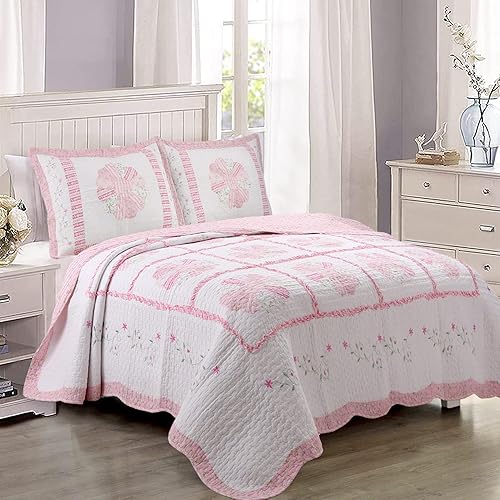 Cozy Line Home Fashions Love of Pink - Juego de ropa de cama, edredón reversible 100% algodón, diseño floral, campo de margaritas, tela de retazos,