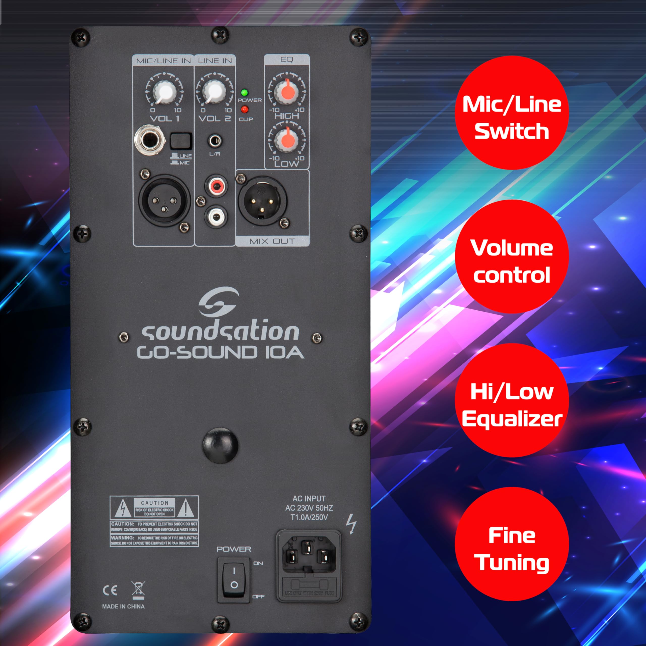 SOUNDSATION GO-SOUND 10A 480W 10" altoparlante attivo in polipropilene a 2 vie, amplificatore classe AB, ingressi Mic/Line, ideale per feste, presentazioni e musica dal vivo