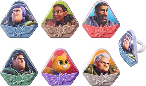 Miniatura 2 de DECOPAC Anillos de Disney Pixar Lightyear de Navidad, decoraciones de cupcakes, adornos para pasteles seguros para alimentos, 6 personajes