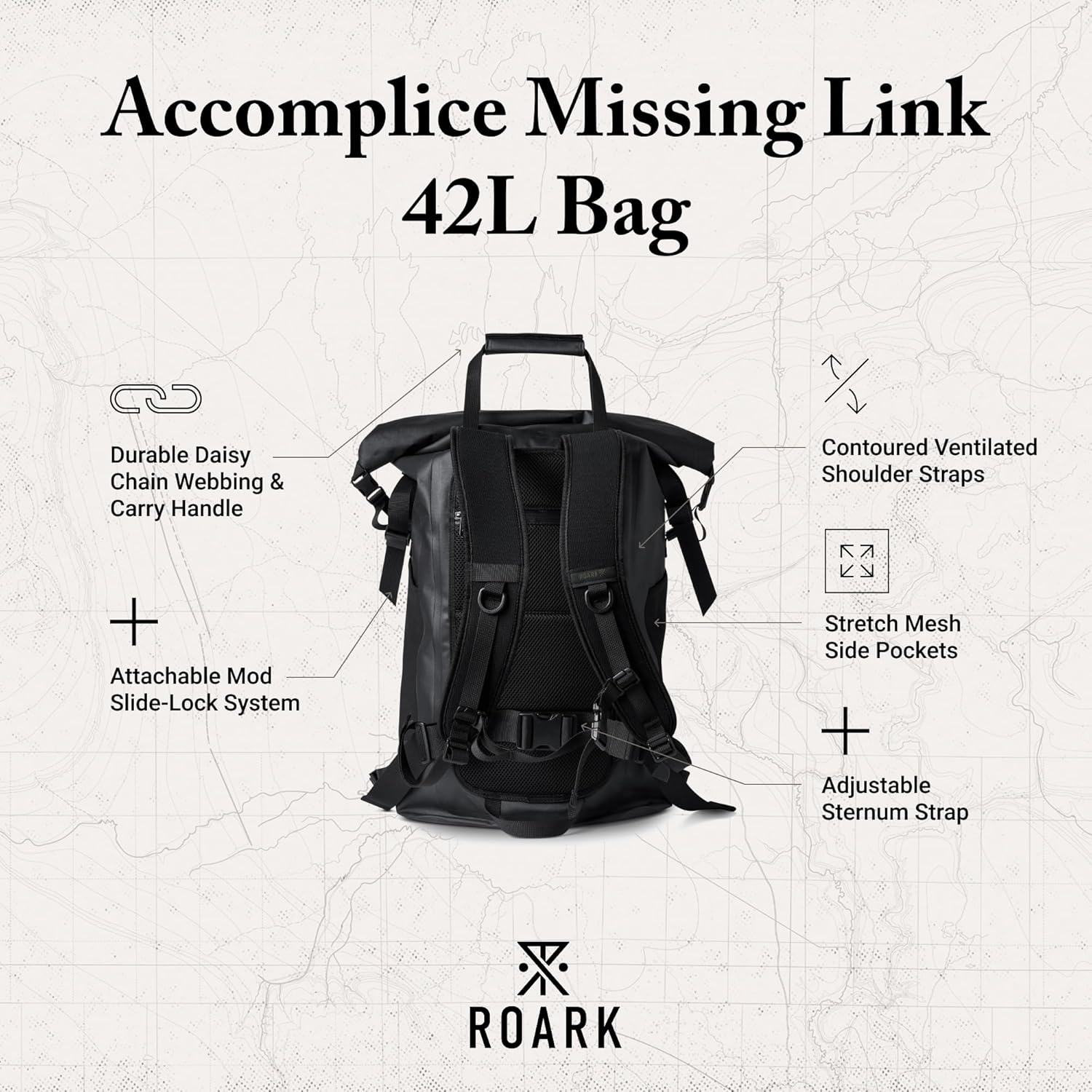 Roark Accomplice Missing Link 42L Waterproof Backpack, Roll Top TSA Carry On, Modular Dry Bag for Adventure Travel - Image 3