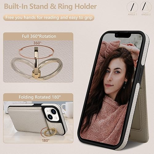 Miniatura 5 de Keallce Funda para iPhone 15 de 6.1 pulgadas, funda cruzada desmontable con ranuras para tarjetas de bloqueo RFID, anillo de soporte de 360, funda