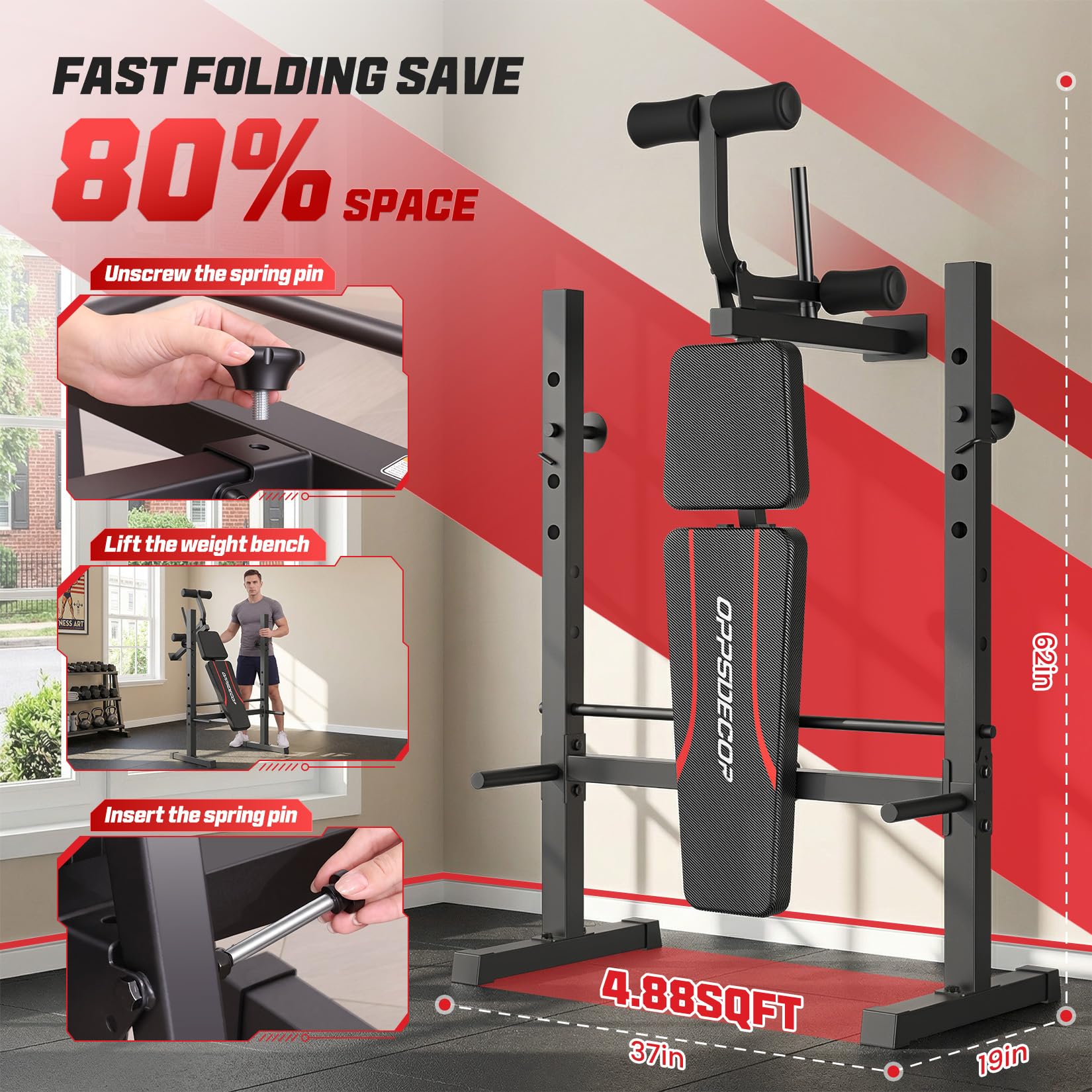 Weight Bench Set, Multi-Function Adjustable Bench Press with Squat Rack Leg Extension & Leg Curl Workout Bench Foldable Workout Bench Flat/Incline/Decline Upgrade Weight Benches for Home Gym