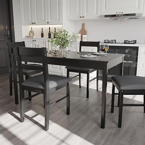 Miniatura 4 de Juego de 2 sillas de cocina de madera maciza para comedor, cocina y comedor, color negro