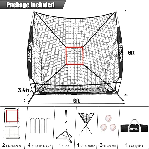Miniatura 3 de Red de práctica de sóftbol de béisbol de 6 x 6 pies, respaldo de béisbol, con camiseta de bateo, organizador de pelotas, para golpear lanzamiento,