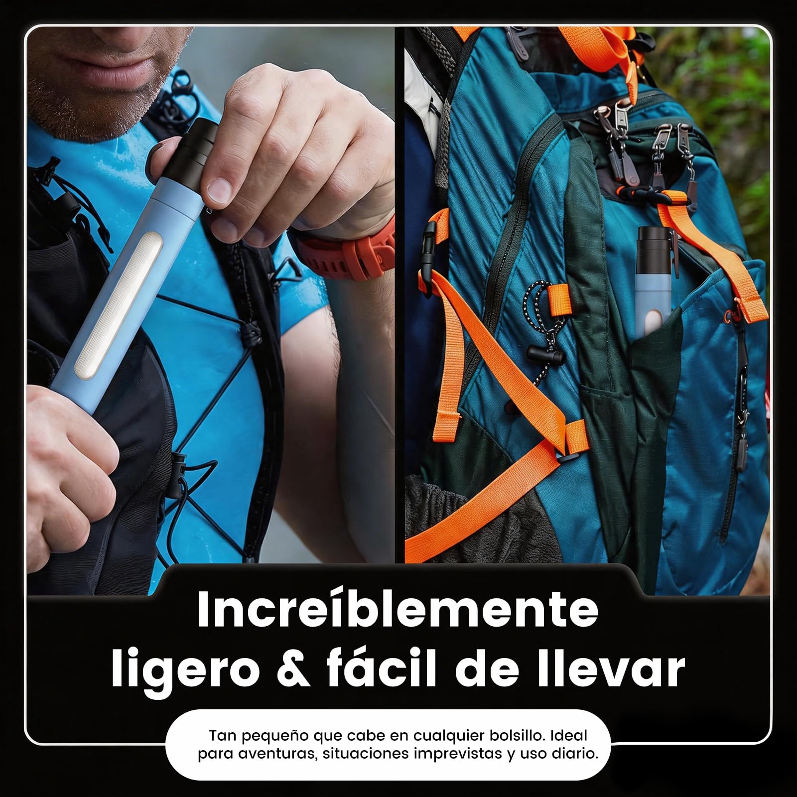 Filtro de Agua Portátil de 0.01µm con Ventana Visible, Purificador para Acampar y Senderismo, Filtro Personal Ligero de 50g para Mochila, Supervivencia y Viajes (Azul 4)