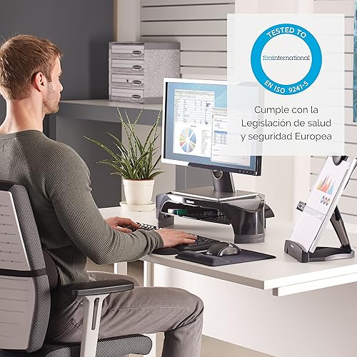 Miniatura 5 de Fellowes Smart Suites Monitor Riser Plus, 4.0 in de alto x 18.4 in de ancho x 13.0 in de profundidad, negro