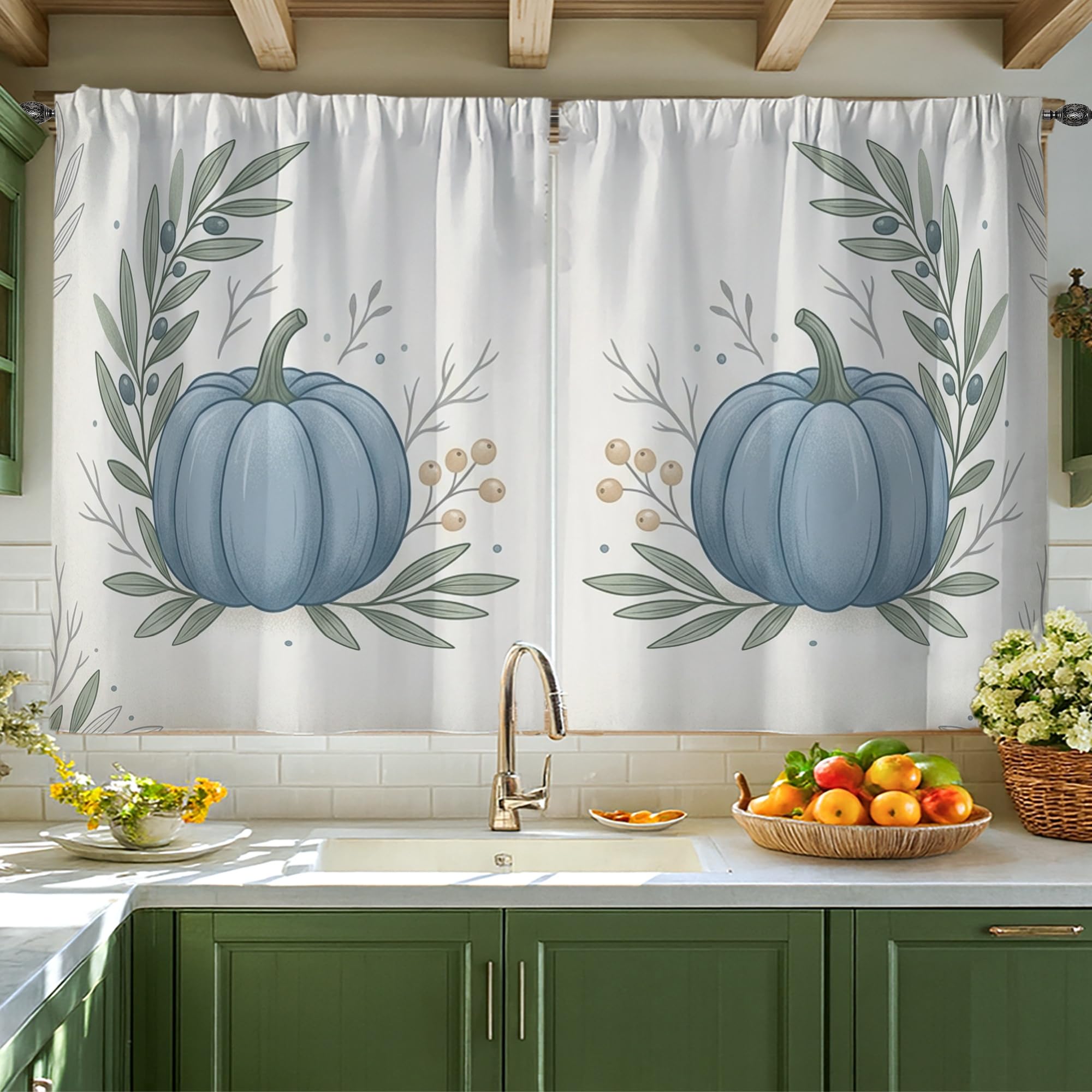 Rideaux citrouilles occultants pour petite fenêtre de cuisine rustique