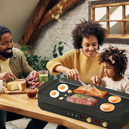 Miniatura 9 de Placa de inducción portátil de 2 quemadores con sartén extraíble de hierro fundido antiadherente, 1800 W doble inducción con bloqueo de seguridad