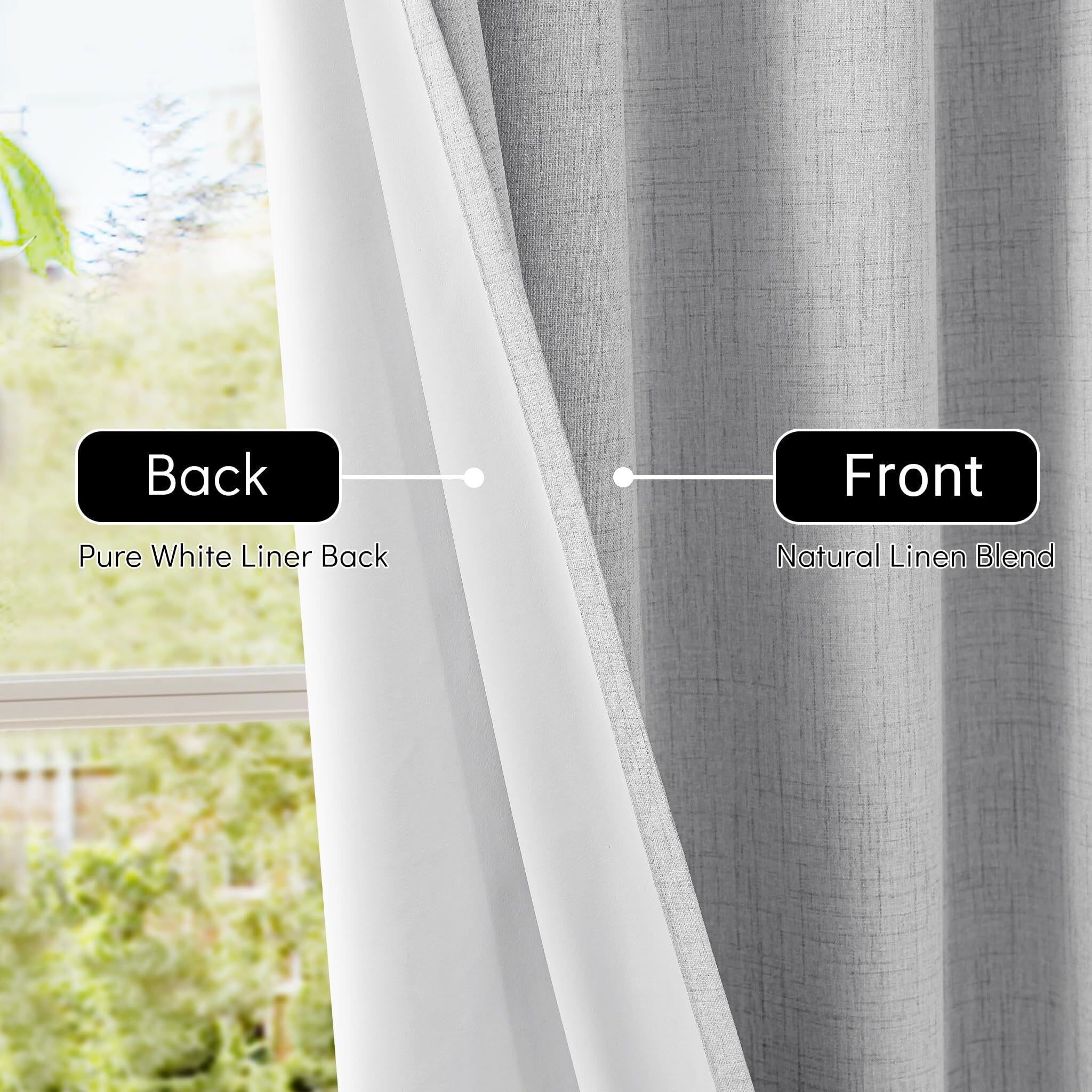 Leinenvorhänge for den Raum, Verdunkelungsvorhang, vollständiger, Sichtschutz mit Ösen Oben, thermisches Fensterpaneel(Light Grey,52" W x 102" L (Pack of 2))