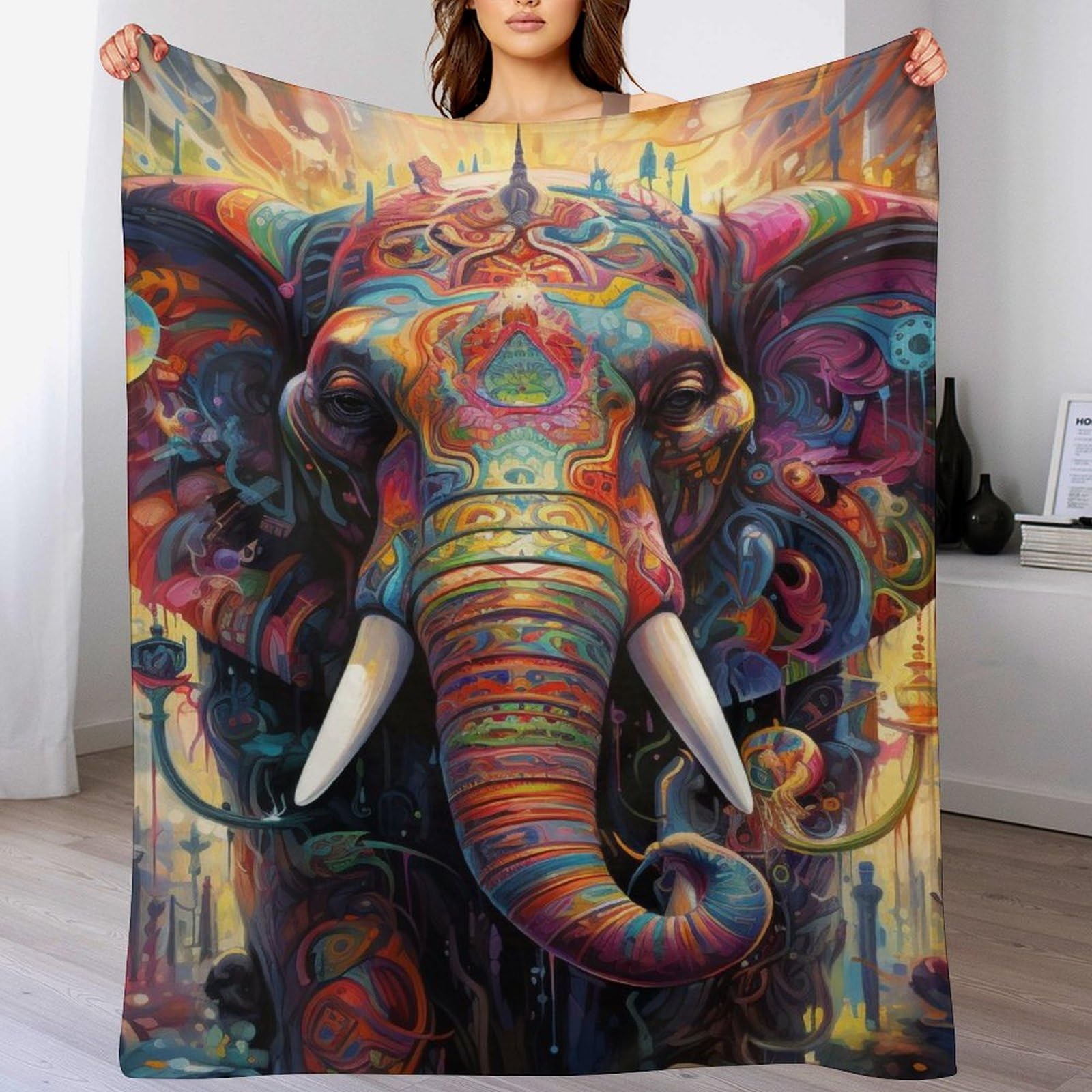 Couvertures flannel douce éléphant grand plaid chaud 180×200cm canapé