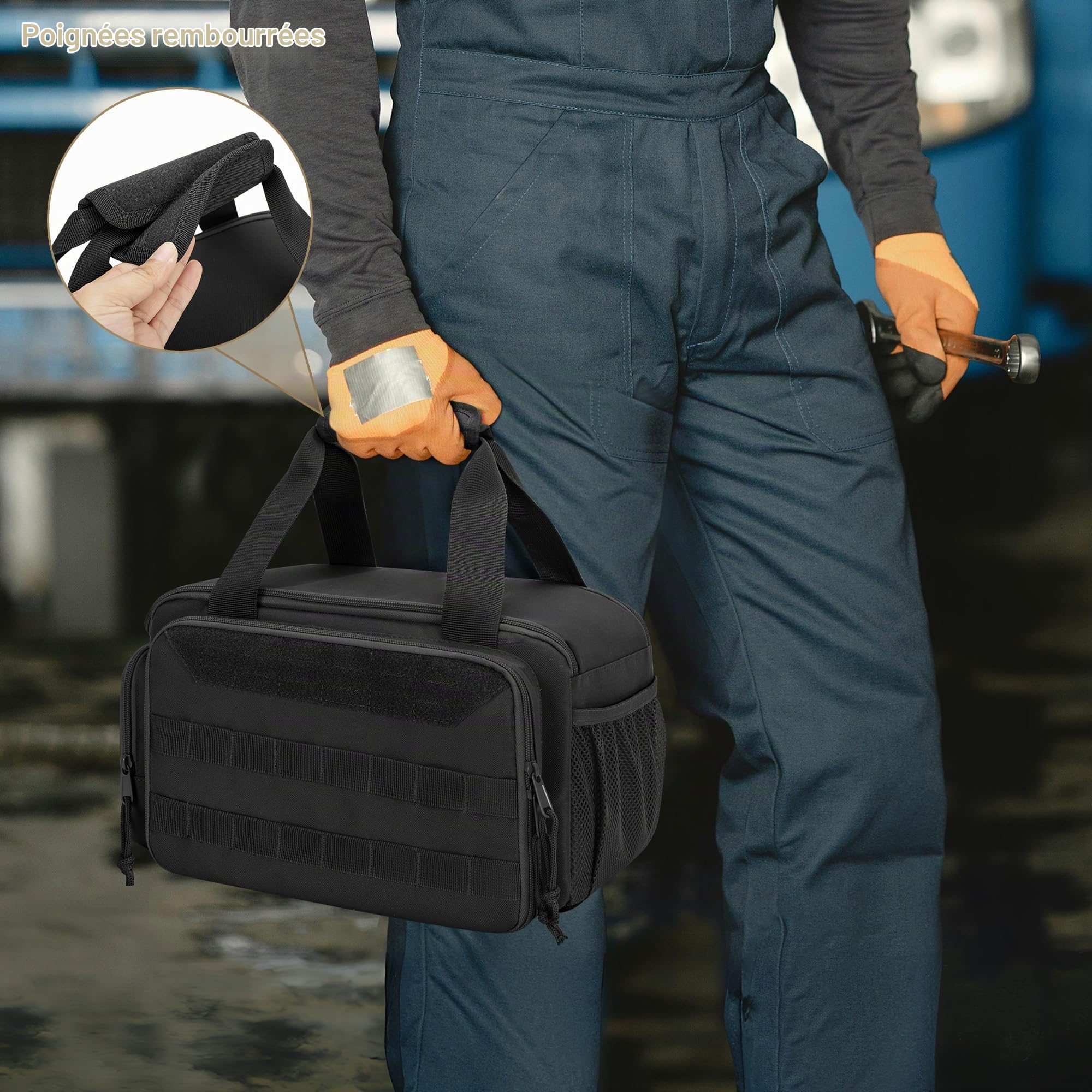 Rexmica 31cm Sac à Outils pour Homme, Organiseur de Rangement d'outils,Noir | Trousse de Transport pour Outils, Sac à Tactique, Sac de Travail pour Réparateur, Électricien, Charpentier