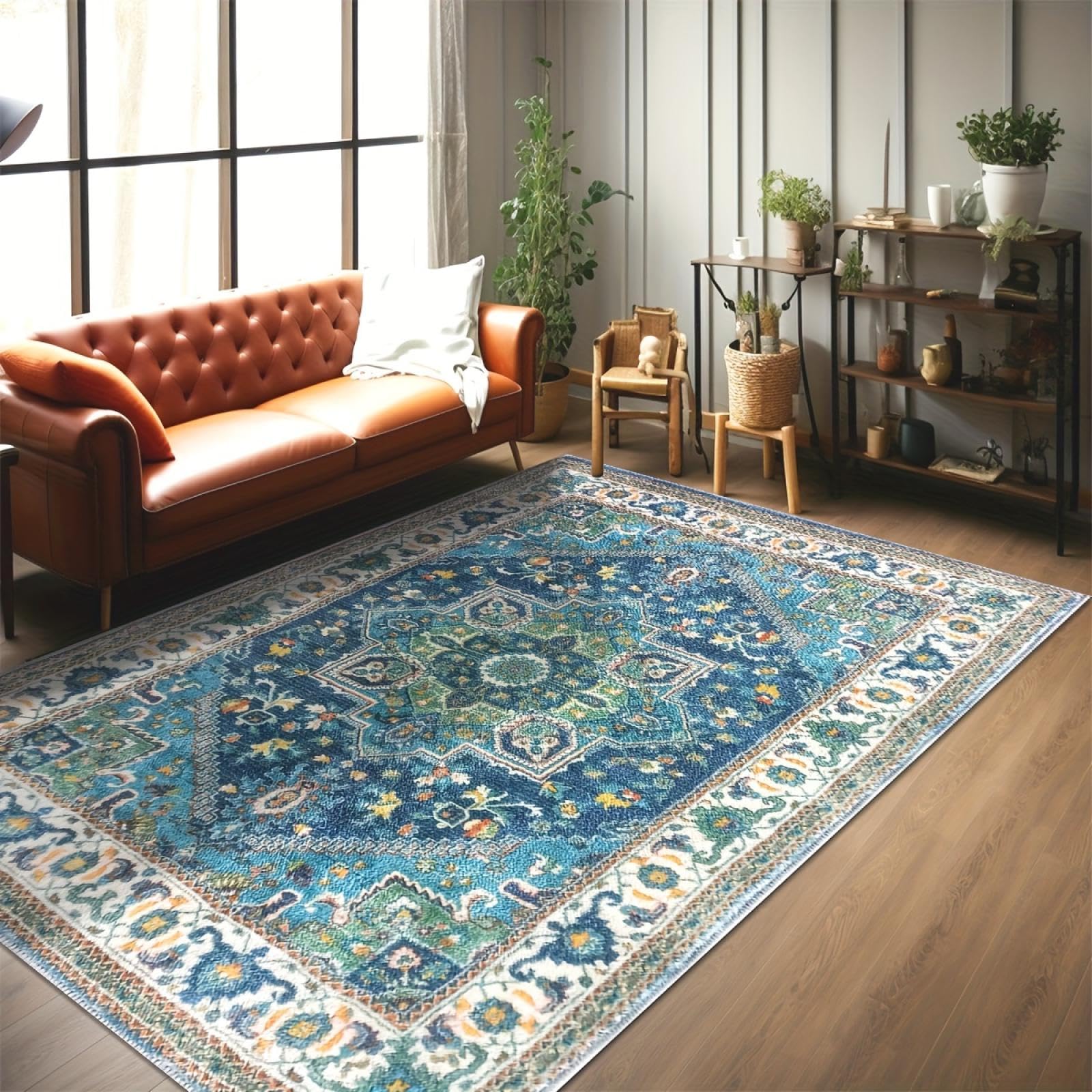 Tapis motif floral rétro bohème aux finitions soignées 60x180
