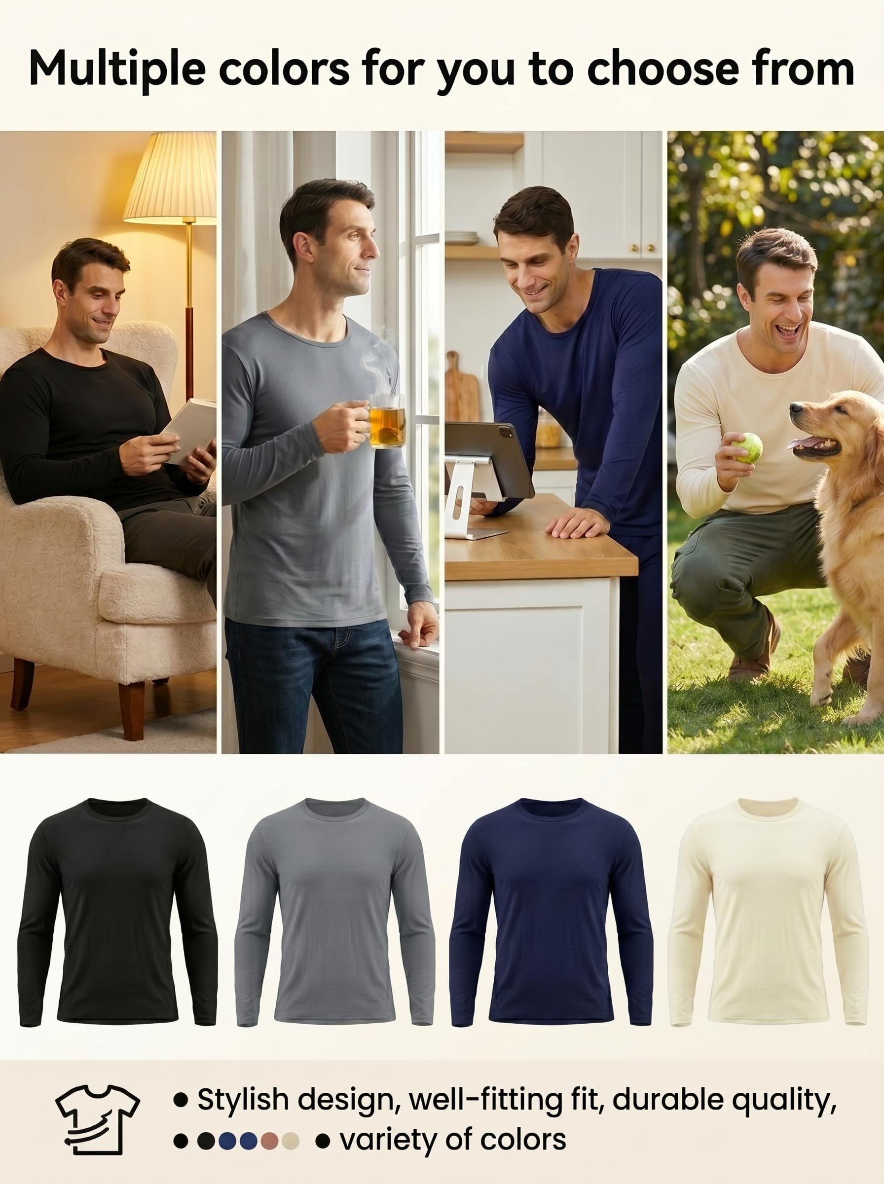 Lot de 2 sous Vetement Thermique Homme Maillot de Corps à Col Rond Manches Longues Hiver sous-Vêtements Haut Chauds Ultra Doux Base Layer