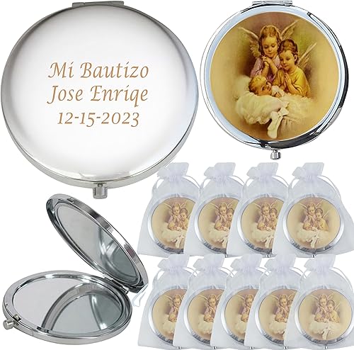 Miniatura 1 de WE Baby Guardian Angel (12 PCS) Grabado láser personalizado Mi Bautzio, bautismo, bautizo doble espejo Compacto Favores