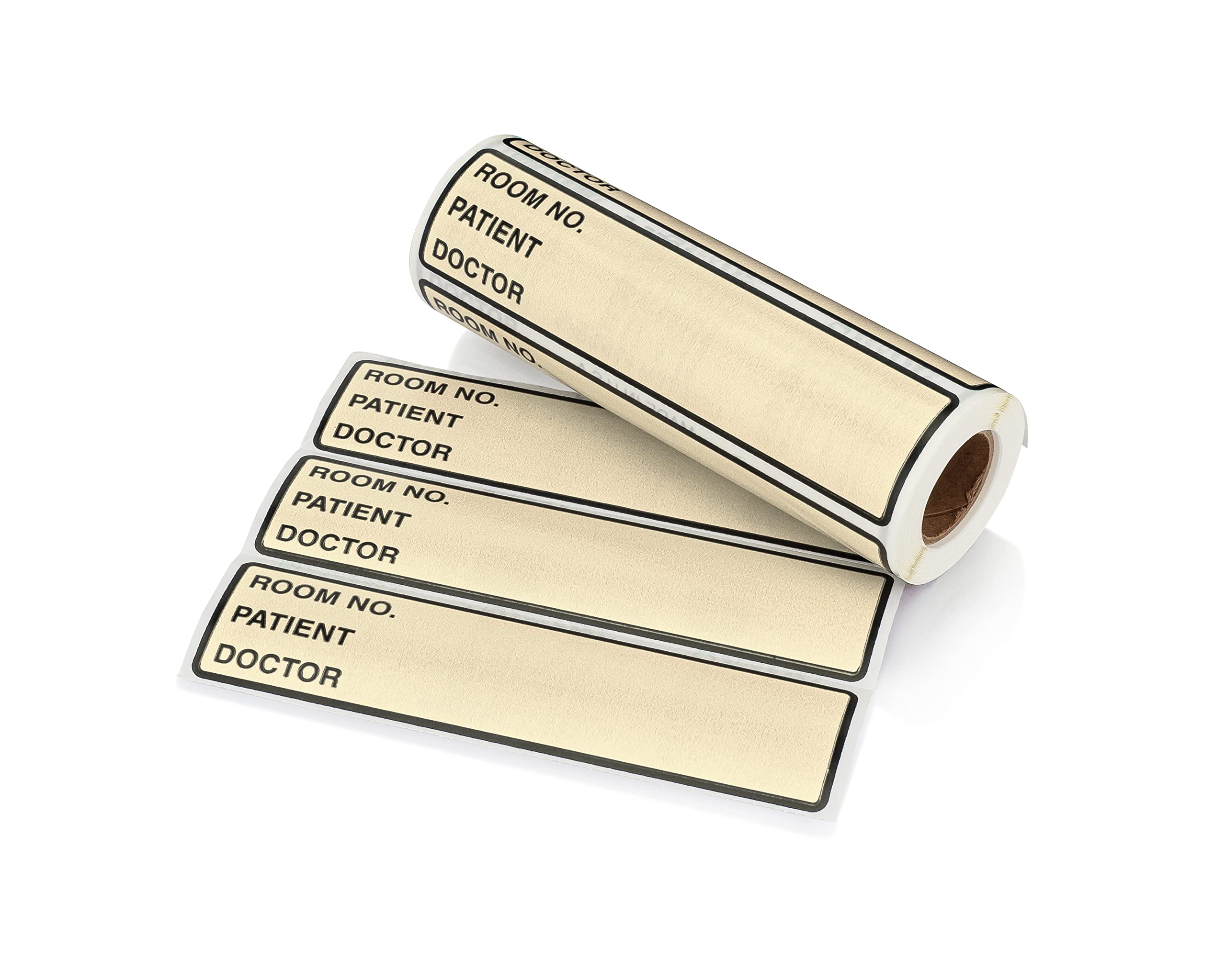 Carstens Patient I.D. Adhesive Medical Chart Labels for 1.5” – 4” Ring Binder Spines – Pre-Printed Sticker Labels (Room No. / Patient/Doctor), 5 3/8” x 1 3/8”, Tan, Roll of 200
