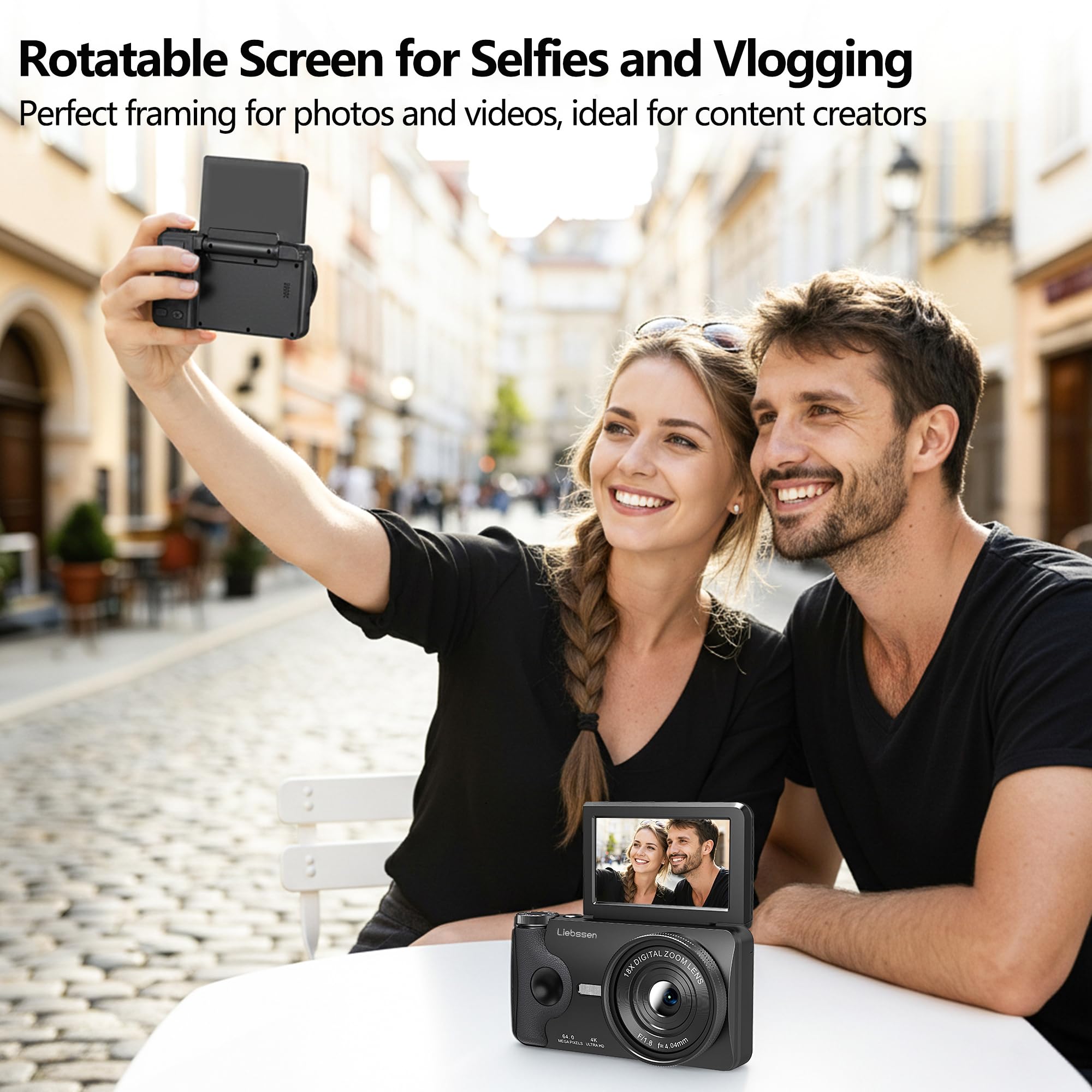 4K Digital Camera 64MP Autofocus 3.0'' 180° Flip Screen Portable for Photo & Vlog Featuring Time Lapse & Slow Motion & 20 Filters 32GB 2000mAh Ideal for Social Media Creators Beginner&Childen - 2