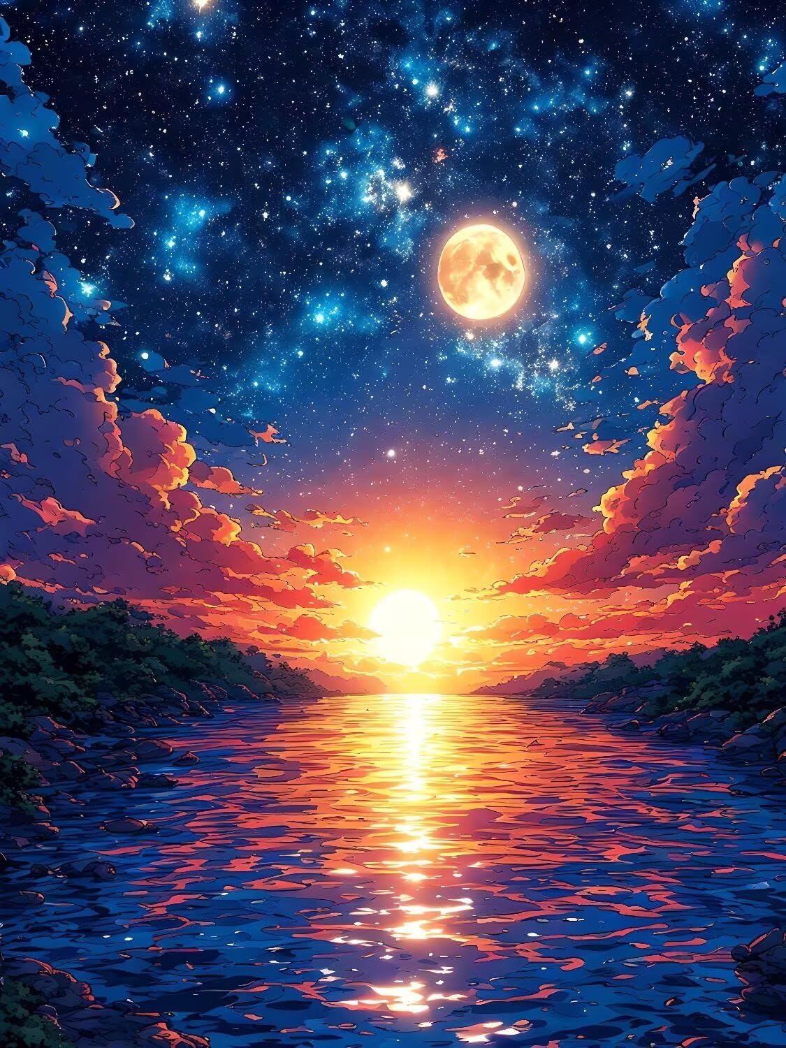 5D Diamond Painting Sol y Luna Pintura Diamante Adultos, Diamond Painting Niños, DIY Cuadros de Diamantes Kit Manualidades Adultos, para Navidad Decoración de La Pared Del Hogar Regalos 70x100cm t4145