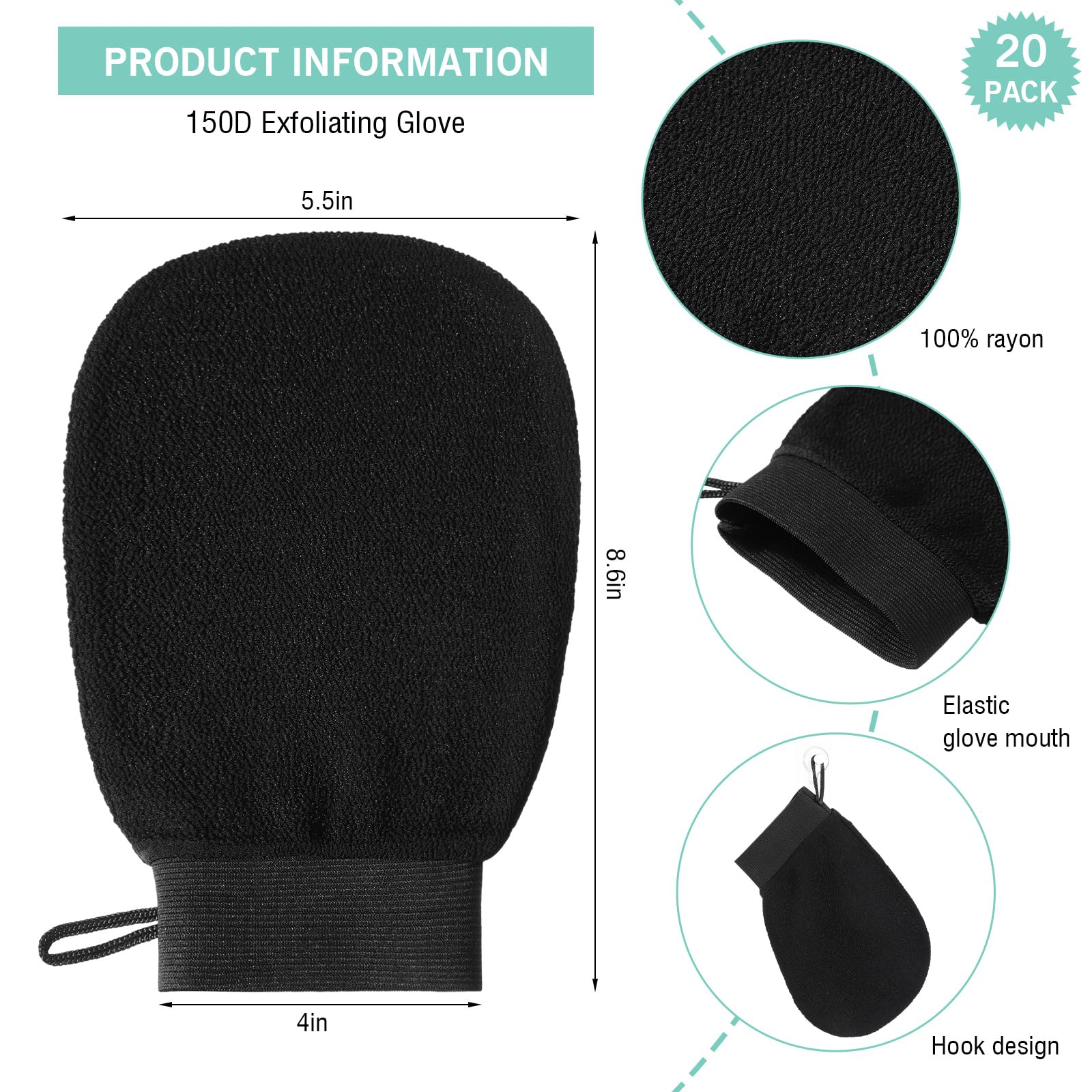 FoldTier Rękawica złuszczająca, luzem, peeling ciała, 150D, włókno wiskozowe, głęboka skóra, koreańska rękawica do peelingu, do kąpieli, prysznica, usuwania martwego naskórka, dla mężczyzn i kobiet,