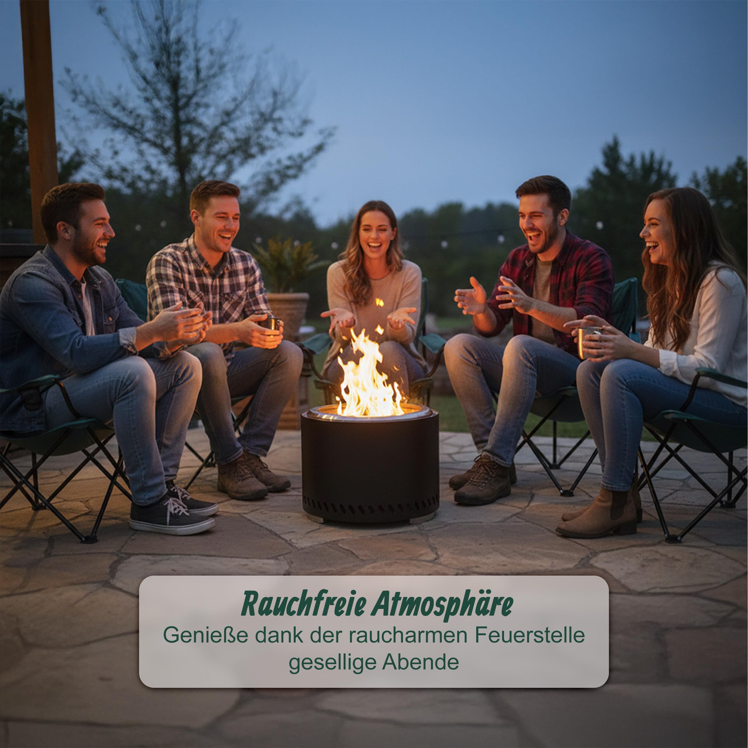 Relaxdays Feuerschale ohne Rauch, Edelstahl, HxD 35 x 49,5 cm, Aschebehälter & Tasche, rauchfreie Feuerstelle, schwarz