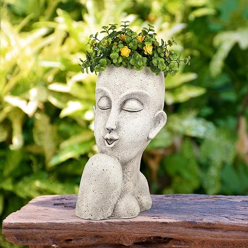 Miniatura 7 de FIMOFIDRE Macetas grandes para plantas de interior y exterior, maceta única para suculentas con agujero de drenaje, maceta creativa de resina para