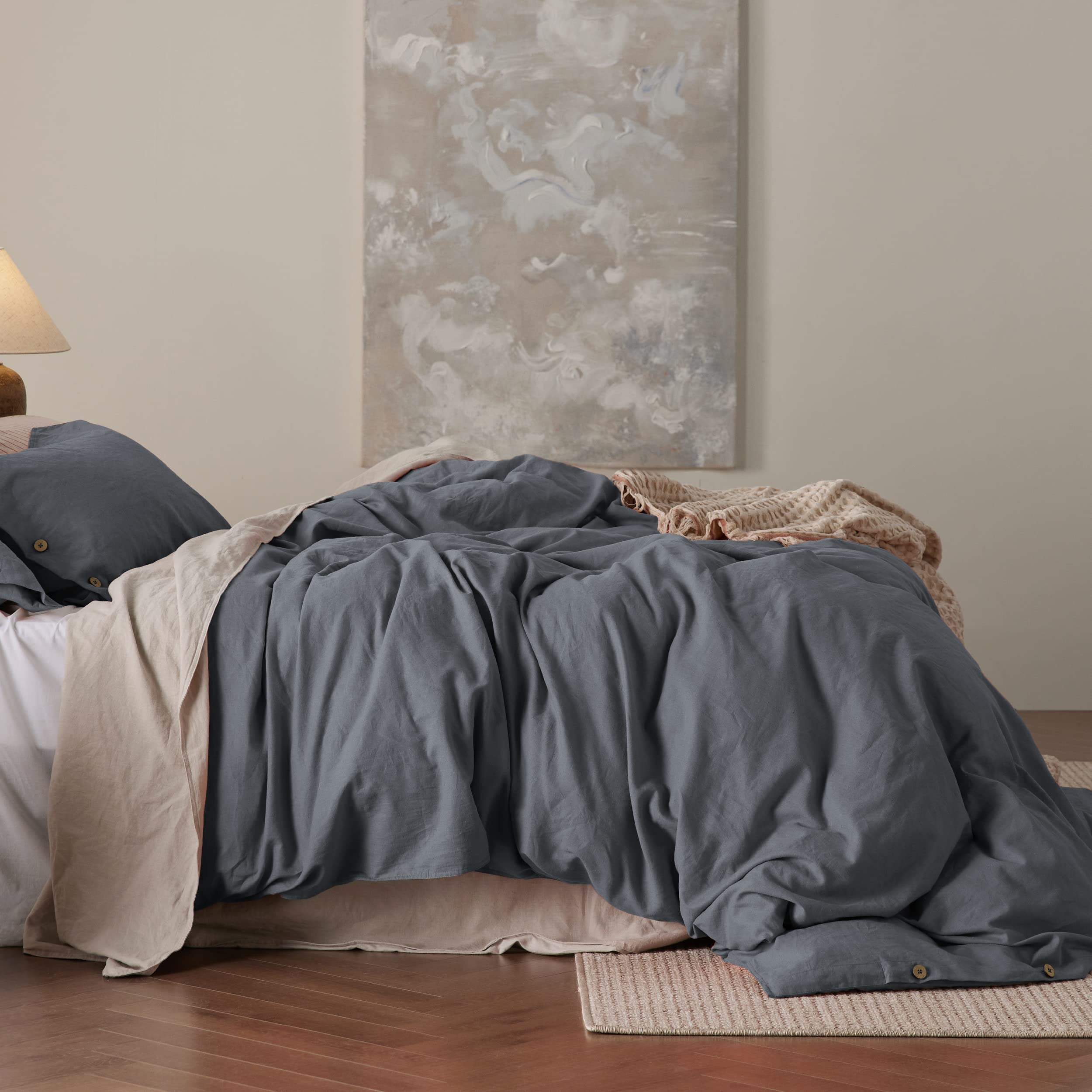 Bedsure Linen Duvet Cover Queen Linen Cotton Blend Duvet Cover Set - 3 Pieces Comforter Cover Set (Dark Grey,90 x 90 inchs,No Comforter Included)