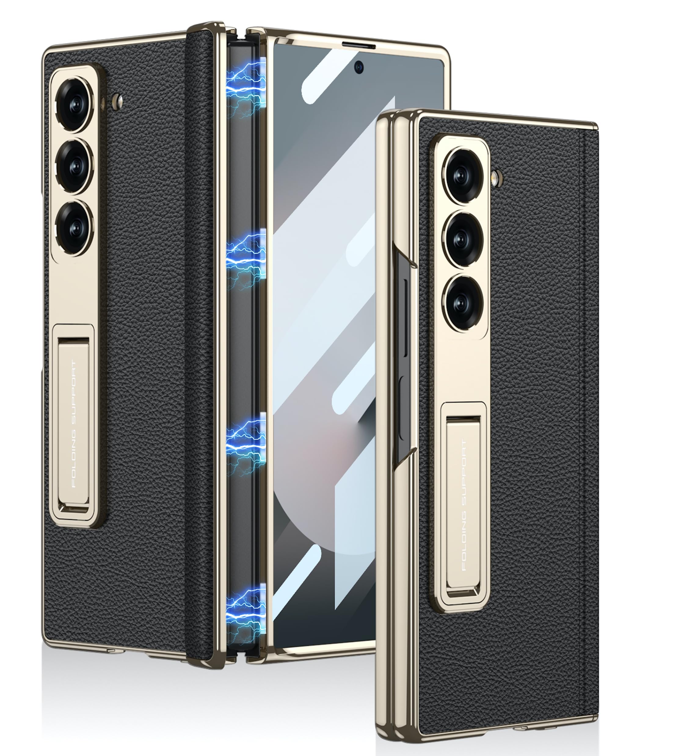 BOUNCEBACK Vegan Leather Electroplated Back Case/Cover with Front Glass, Magnetic Hinge Cover & Kickstand for Samsung Galaxy Z Fold6 / Galaxy Fold 6 Case Cover - (Blue) (B0DGF6GYQK) Amazon Price History, Amazon Price Tracker