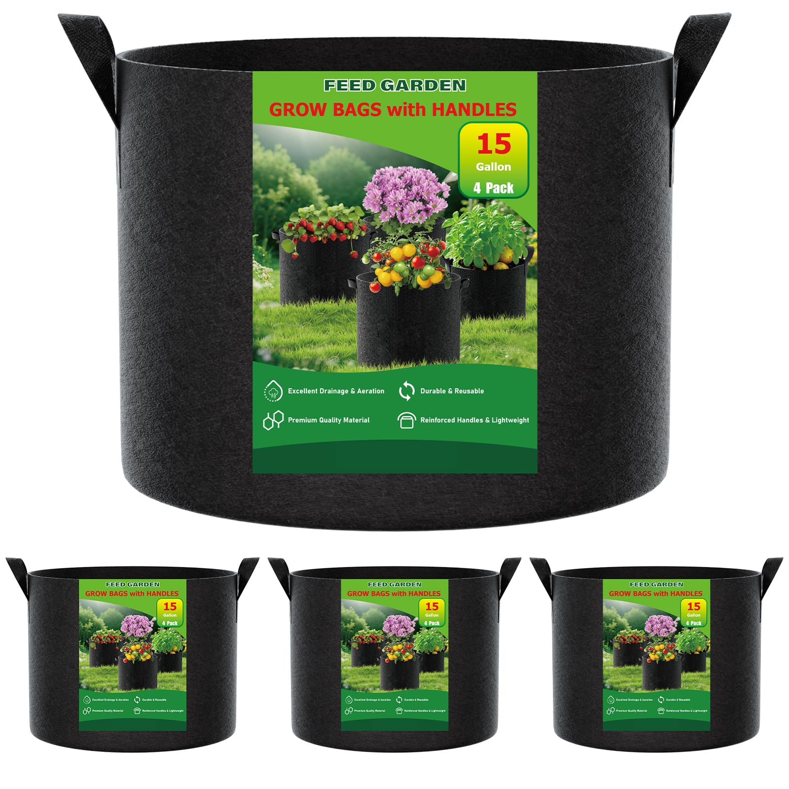 FEED GARDEN 4-Pack 15 Gallon Grow Bags