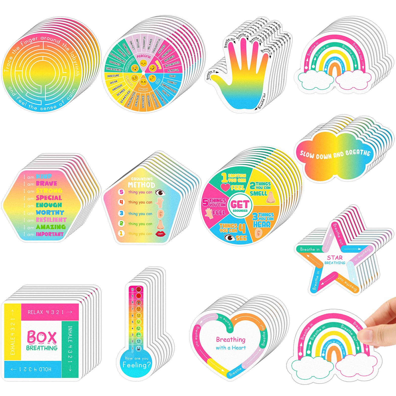 Crtiin 100 Pcs Sensory Strips Anxiety Calm Mindfulness Stickers Fidget Stress Breathing Sensory Sticker Different Textures Rough Tactile Tape for