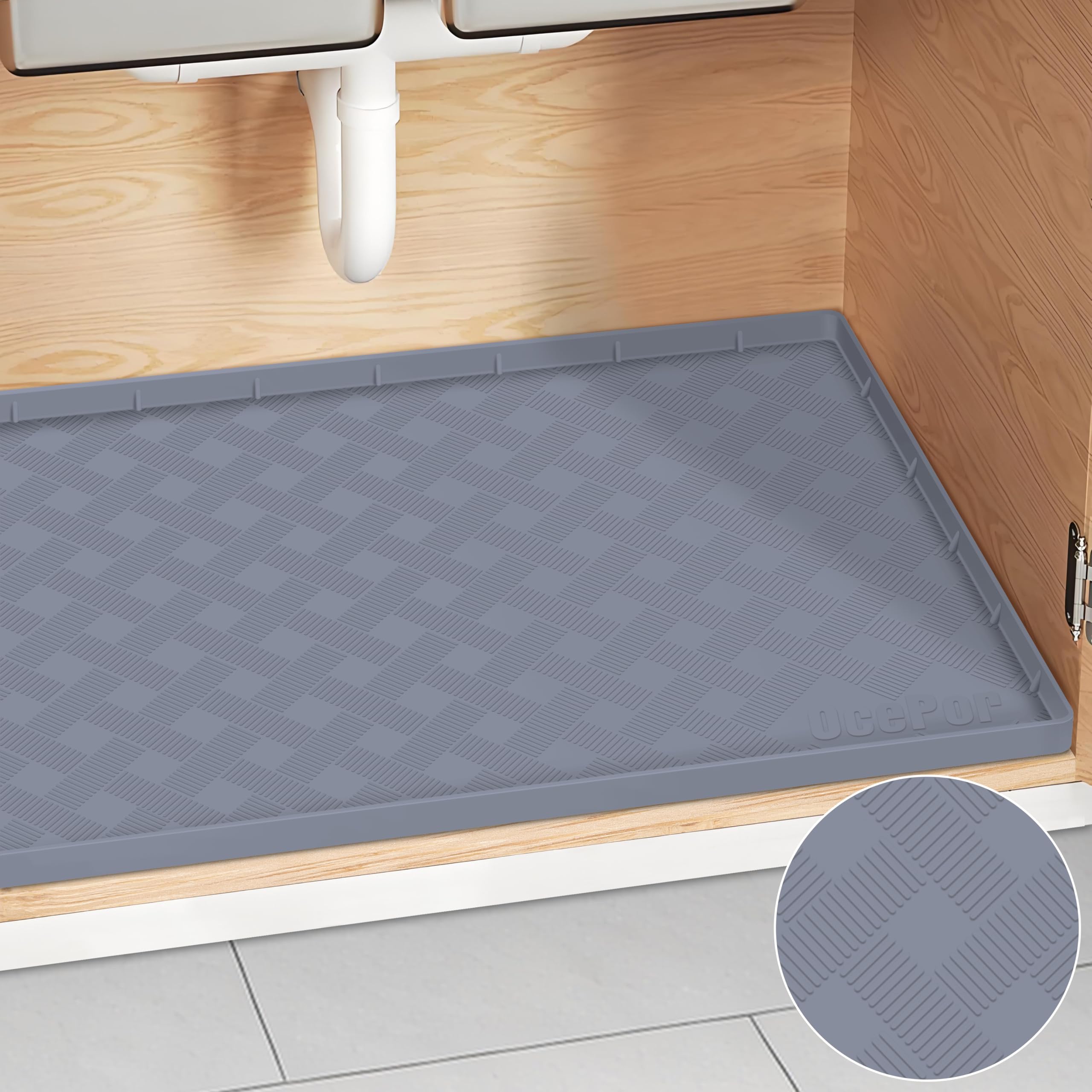 Under Sink Mat 22" x 19", Under Sink Mats for Kitchen Waterproof, Under the Sink Mat Waterproof for Bottom of Kitchen Sink, Silicone Under Sink Liner Tray, Under Sink Protector Mats(Light Gray)