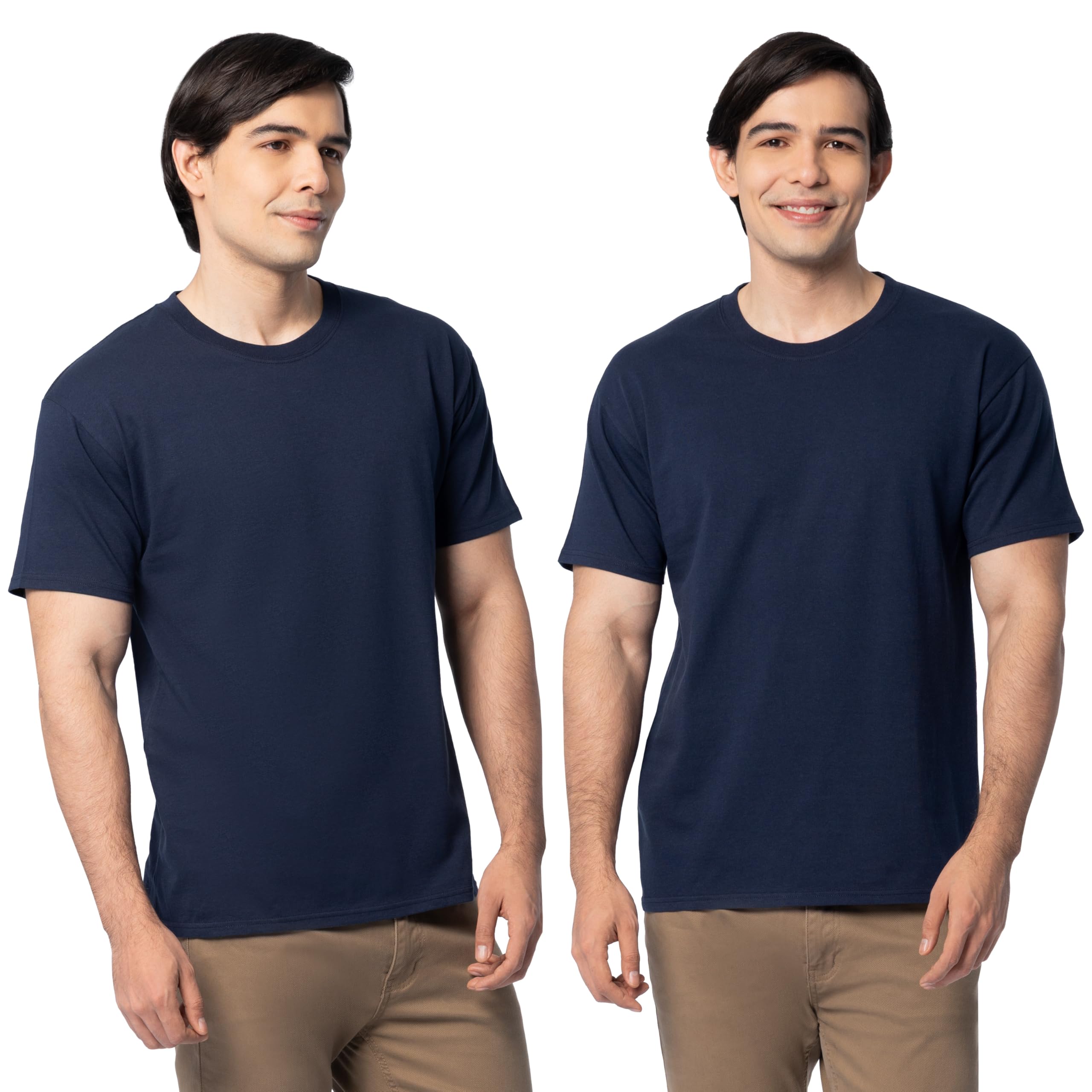 Fruit Of The Loom Men's Eversoft Cotton T-Shirts (S-4Xl) Crew-2 Pack-Navy 4X-Large