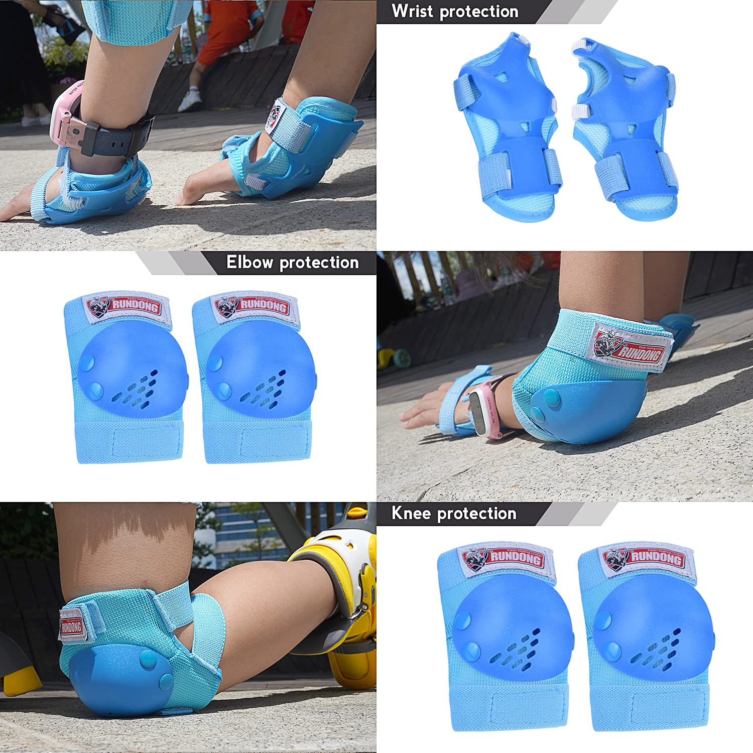 Youth/Kids Knee Pads Elbow Pad Wrist Guards Protective Gear Set for 3-15 Years Child Roller Skates Skateboard Inline Rollerblading Cycling BMX Bike Skating Scooter Riding and Other Outdoor Sports - Image 2